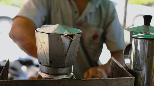 Close-up of moka pot , coffee maker