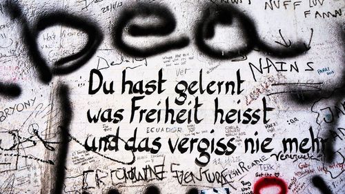Close-up of text on wall