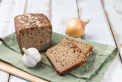 High angle view of bread on table