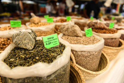 Close-up of nuts for sale in market