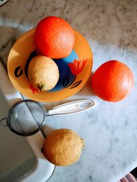 High angle view of oranges on table