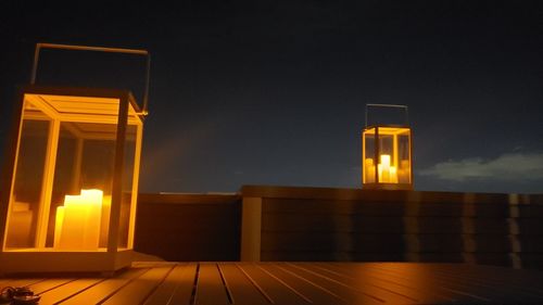 Low angle view of illuminated building at night