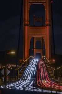 Light trails on road at night