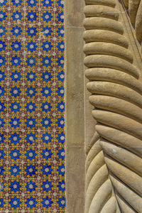 High angle view of multi colored pattern on wall