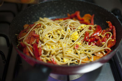 Close-up of food in cooking pan