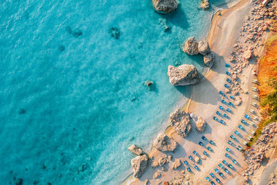 High angle view of beach and sea in greece