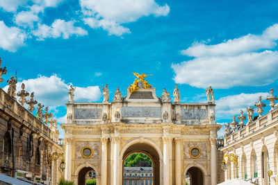 Low angle view of historical building against cloudy sky