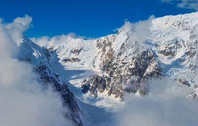 Scenic view of snowcapped mountains and glacier against sky