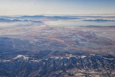 Wasatch front rocky mountain range aerial view from airplane in fall salt lake salt lake city utah