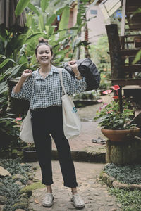 Series photo of young woman carry travelling bag prepare for travel