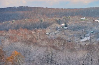 High angle view of land against sky