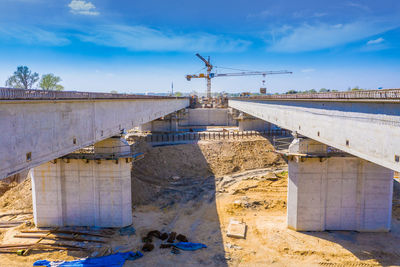 Construction of a new highway. aerial view. viaduct in progress