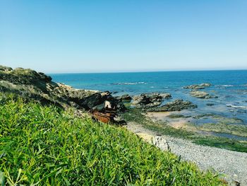 Scenic view of sea against clear sky