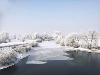 Snow covered landscape against sky