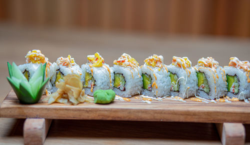 Close-up of sushi on table