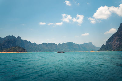 Scenic view of bay against sky