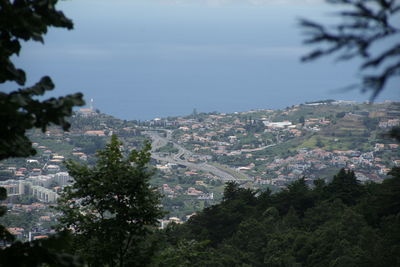 High angle view of townscape against sky