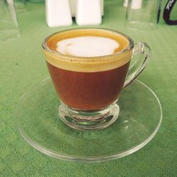 Close-up of coffee cup on table