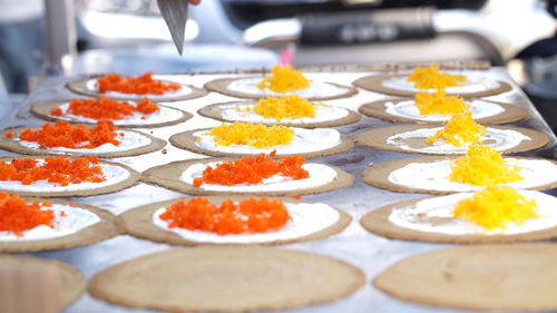 Thai street food crepe dessert with cream and sweet paste