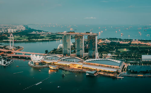 High angle view of illuminated city