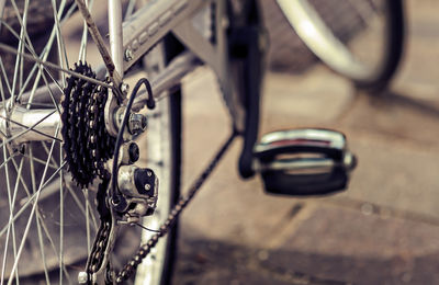 Close-up of bicycle on chain