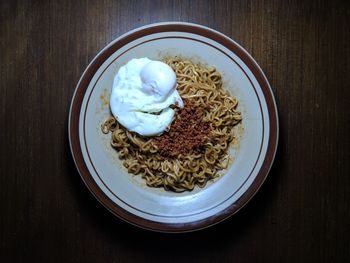 High angle view of breakfast served in plate