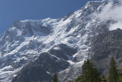 Low angle view of snow covered mountain