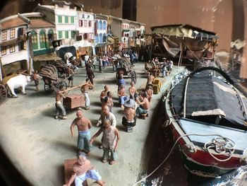 High angle view of people on boat