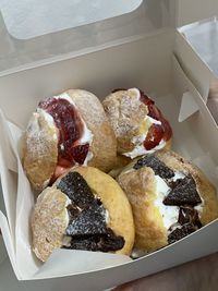 High angle view of dessert in plate on table