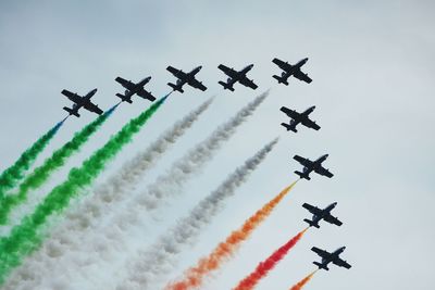 Low angle view of helicopter flying in sky