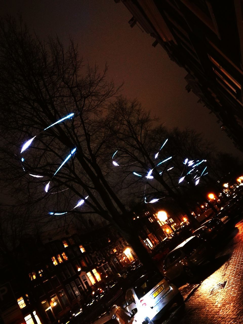 illuminated, night, tree, low angle view, sky, travel destinations, city, no people, celebration, outdoors, architecture, christmas market, building exterior, ferris wheel, christmas tree, star - space, midnight