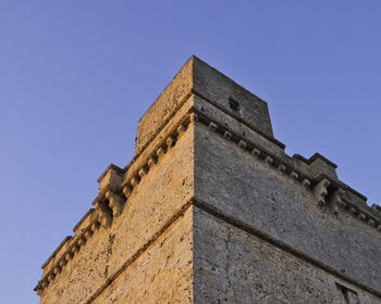 Low angle view of building against clear blue sky