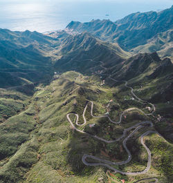 High angle view of mountain range against sky