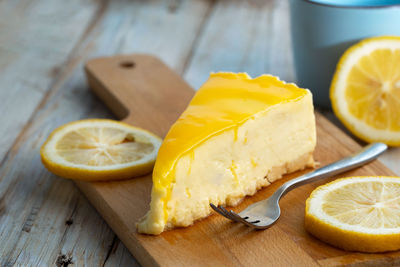 Close-up of sliced fruits on cutting board