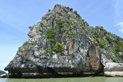 Low angle view of rock formation against sky