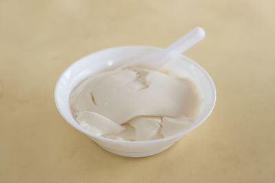 High angle view of ice cream in bowl