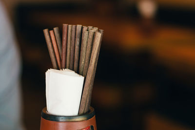 Close-up of cup on table