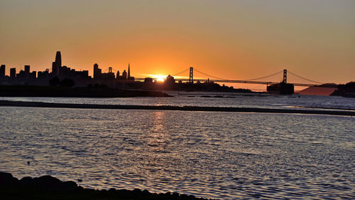 View of city at sunset