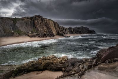 Scenic view of sea against cloudy sky