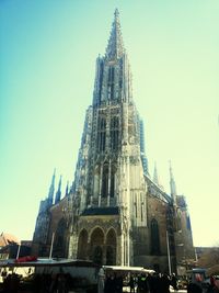 Low angle view of church against blue sky