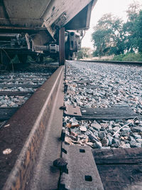 Surface level of railroad tracks against buildings