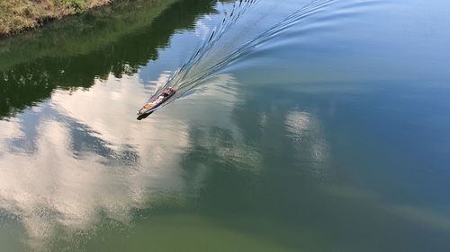 High angle view of boat in lake