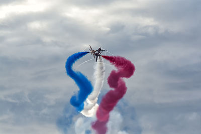 Low angle view of airplane flying against sky