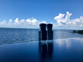 Scenic view of sea against blue sky