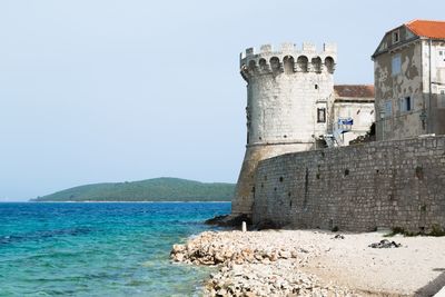 Scenic view of sea against clear sky