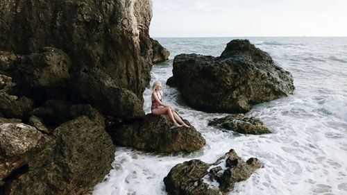 Scenic view of sea and rock formation