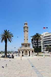 View of city against clear blue sky