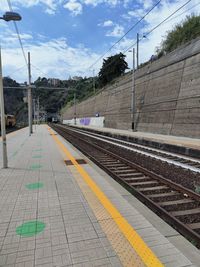 Railroad station platform against sky