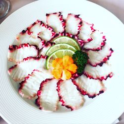 High angle view of cake in plate