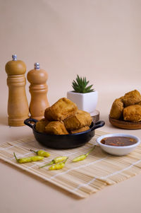 Close-up of breakfast served on table